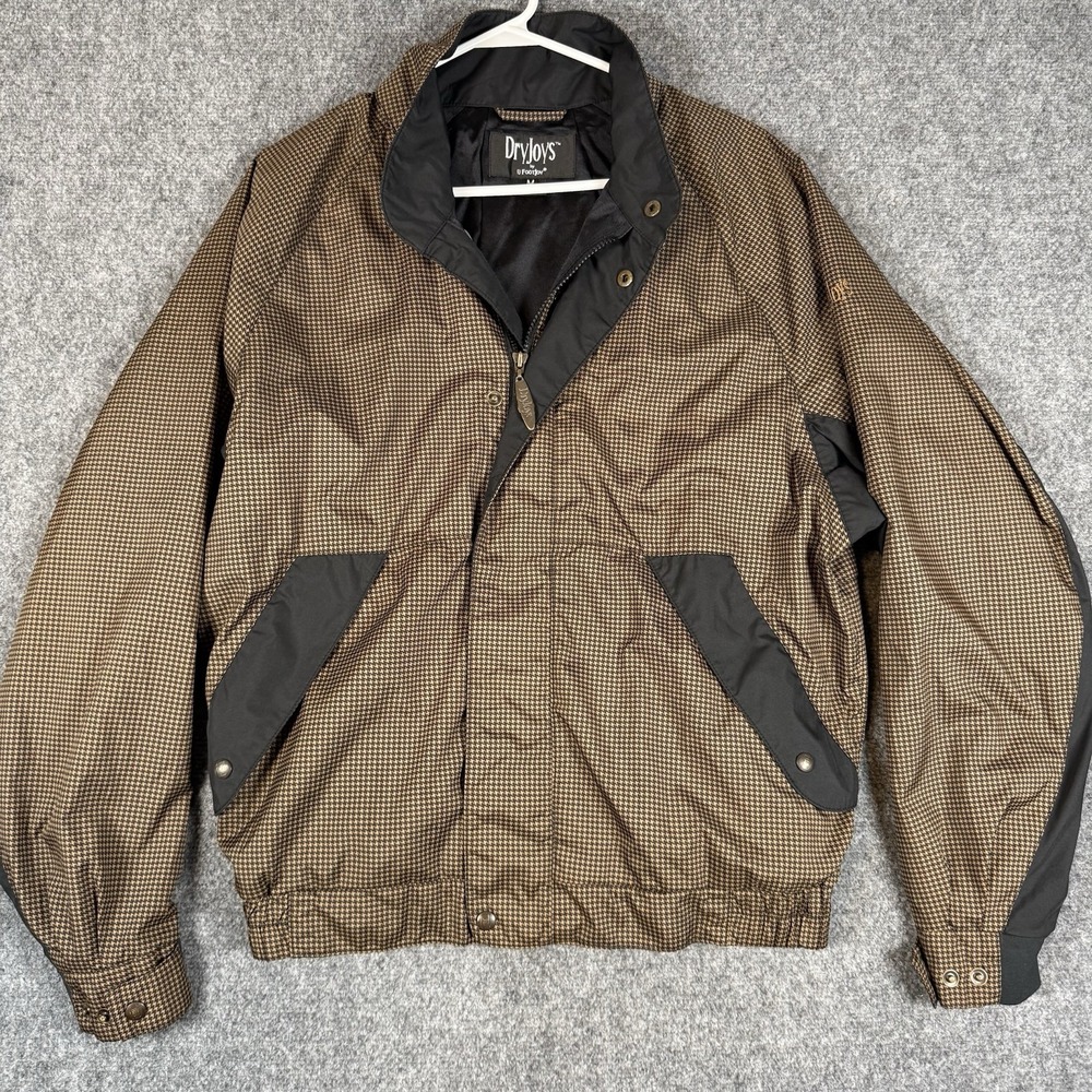 FootJoy DryJoys Jacket Mens M Brown Houndstooth Golf Rain Windbreaker Full Zip